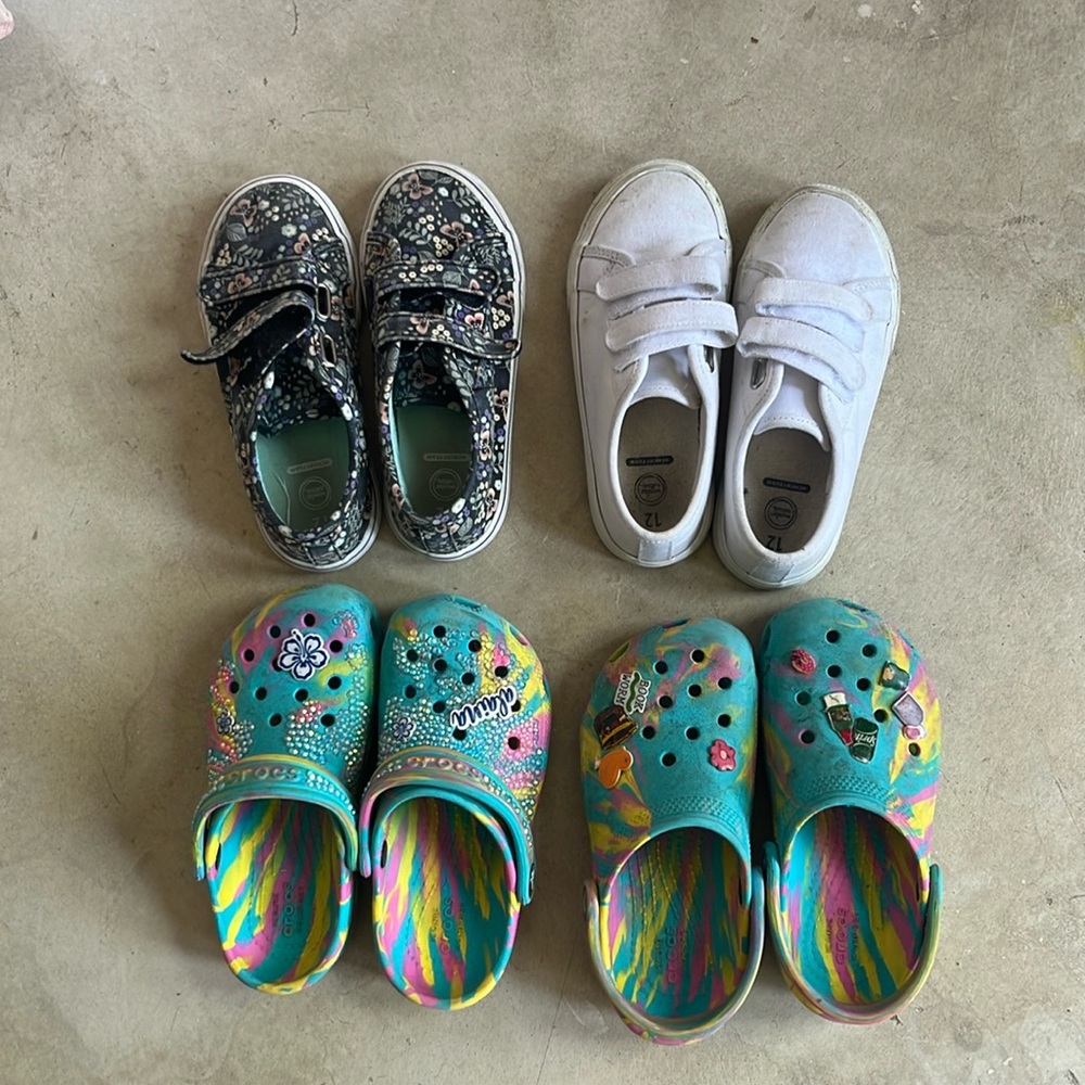 Bundle of 2 sneakers & 2 pairs of crocs, Girls size 12